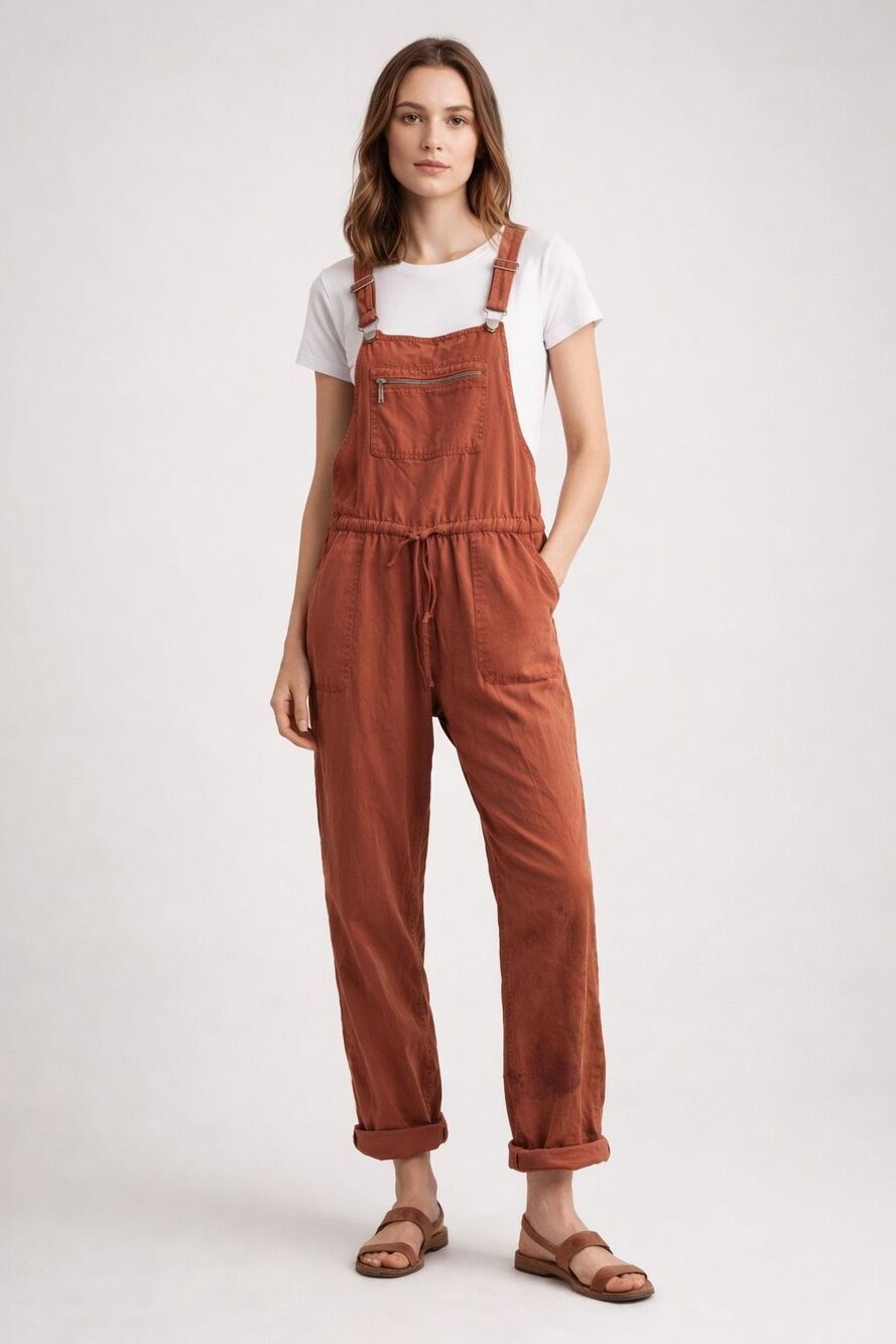 French Violet Rust Tencel Overalls Small Boho Jumpsuit